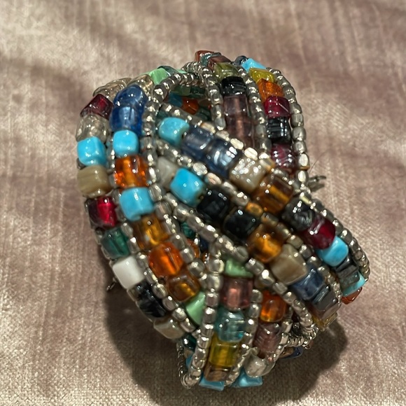 Glass Beaded Cuff Bracelet multicolored 6.5-8.5” - Picture 6 of 6